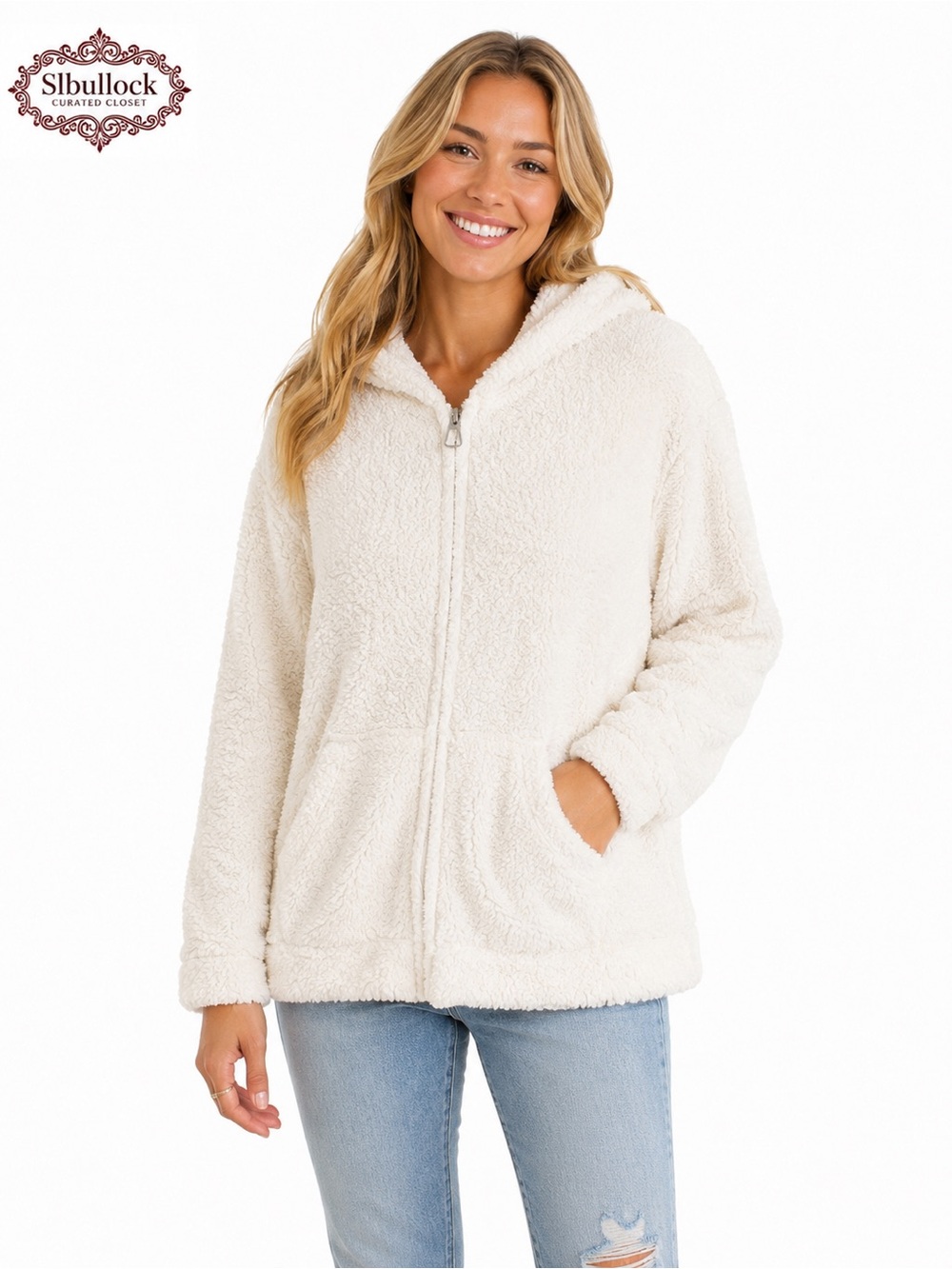 M8 Melow Ivory Sherpa Zip-Up Hoodie Jacket Size Large NWT